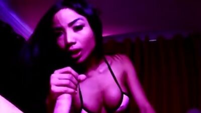 Big boobs Thai teen trans Leeya POV blowjob and enjoys a bareback ass fuck