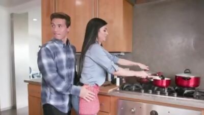 Stepson licking and fucking his big tits brunette stepmom