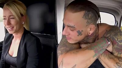 Bigboobs taxi driver gets sideways stuffed with big cock
