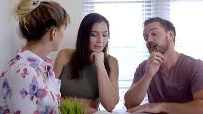 Cherie Deville seduces her student Blair Williams and Blairs stepbrother for a hardcore threesome that gets her cumming