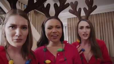 Three busty besties sharing Santa's dick