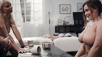 Blonde mature London River and her hubby using their BBW maid Natasha Nice