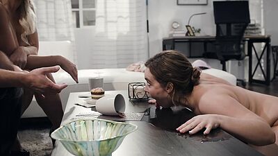 Blonde mature London River and her hubby using their BBW maid Natasha Nice