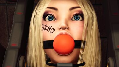 A sexy cuffed young blonde gets fucked hard by a hardcore muscular woman