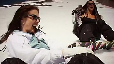 Naked badass babe Jaclyn Swedberg and her GFs snowboarding on a sunny day