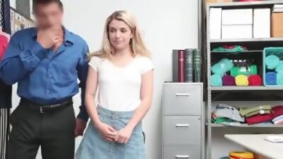 Blonde teen shoplifter strips then fucked by an old officer