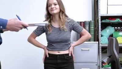 A busty teen shoplifter strips then fucked by security guard