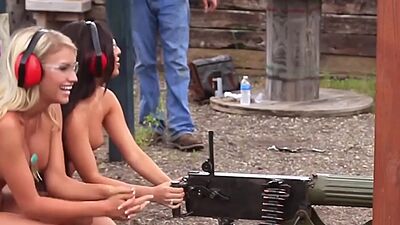 Big boobed badass babes Taylor Seinturier and Chelsea Brooke using bazooka