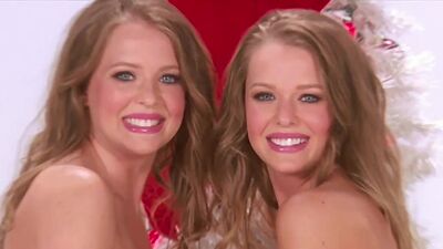 Big boobed naked twins  Natalie and Jennifer Campbell playing in the garden