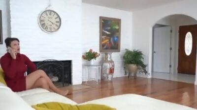 Stepmom comes on to her stepson hard jerking his cock off