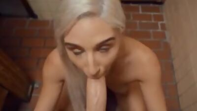 Pulled babe sucking before bathroom sex with lucky waiter