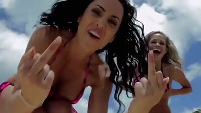 Big boobed badass hottie Dani Mathers and her GFS trying nude kite surfing