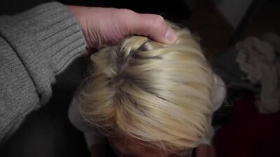 Pulled blonde cutie sucking for cash before POV sex