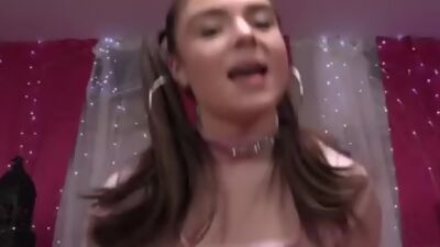 Pigtails brunette teen sucks off stepdad in POV before sex