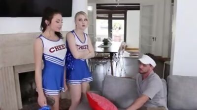 Blonde teen and her bffs getting fucked by their team couch
