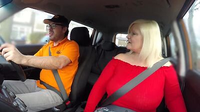 Hugeboob mature in stockings pussy pounded by driving tutor