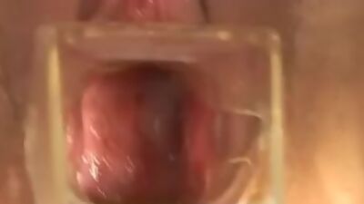 Busty speculum babe toying gaping pussy with baseball bat