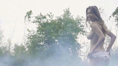 Huge natural boobs teen Mila Azul posed totally naked after striptease