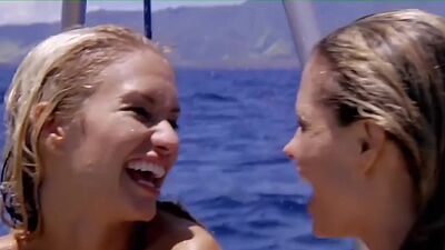 Nude badass Taylor Seinturier diving into the ocean to meet with a shark