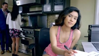 Tight pussy teen Christian Chastity seduces her stepdad for horny pussy pounding that ends wtih a creampie of cum