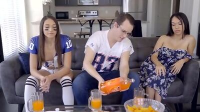 Football loving hottie Avi Love chases off her stepbros girlfriend and gives him a handy and a hardcore ride