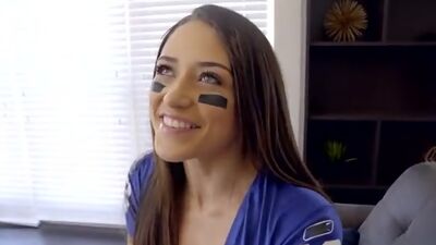 Football loving hottie Avi Love chases off her stepbros girlfriend and gives him a handy and a hardcore ride