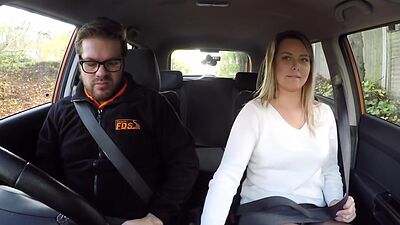 Busty eurobabe riding her instructor in car until cumshot