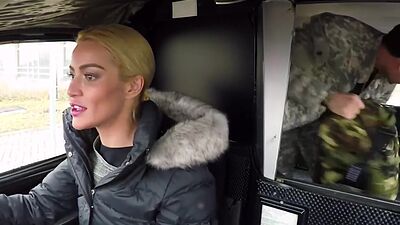 Stockinged blonde cabbie rides passenger before missionary