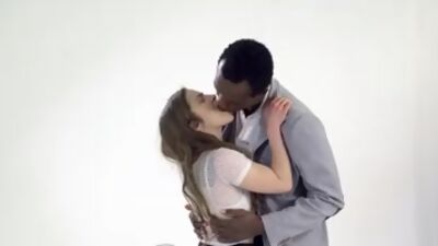 Inked girlfriend riding senior cock in interracial duo