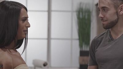 Trans goddess sucked before kitchen sex in erotic couple