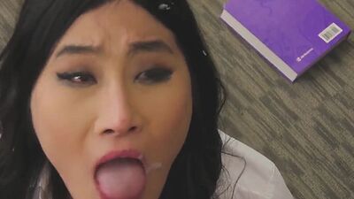 Asian tgirl gets facial after riding