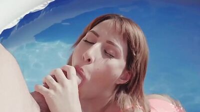 Wet and busty Latina pool babe milks dick