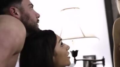Horny husband fucks the nanny April Olsen in front of his wife Kenna James
