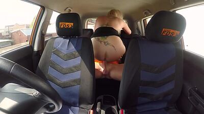 Bigboob UK squirter fucks driving tutor before tugging dick