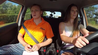 Eurobabe fucks tutor in cowgirl after oral in the car