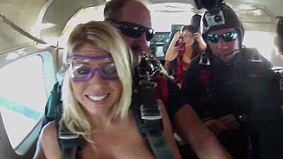 Big boobed badass babe Talor Paige and her GFs jumping out from a plane