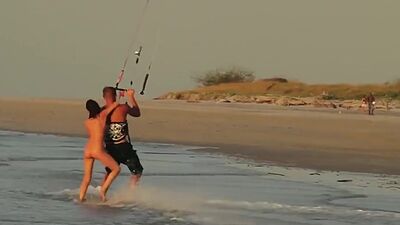 Big boobed naked blondie Dani Mathers and her badass GFs like kite boarding