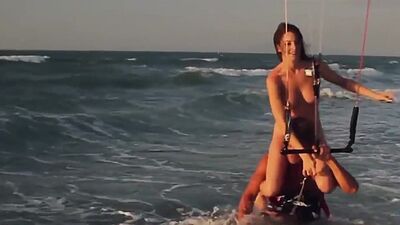 Big boobed naked blondie Dani Mathers and her badass GFs like kite boarding