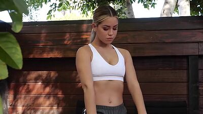 Flexible blonde latina Alina Lopez stripping and doing her daily workout