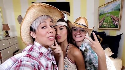 Pretty teen newbies riding dick