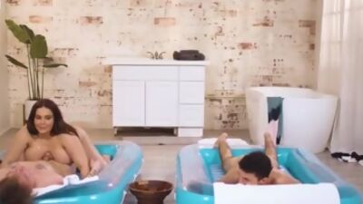 Busty milf masseuse give nuru massage and fuck 2 virgin guys