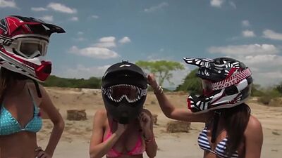 Big boobed badass babe Dani Mathers and her nude GFs enjoyed the moto cross