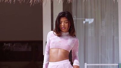 Petite asian beauty Moana Rosi flashes her small tits in a hammock