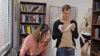 TS librarian Izzy Wilde barebacks tgirl Paradise in a 3some