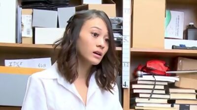 A petite asian teen shoplifter fucked hard by security guard