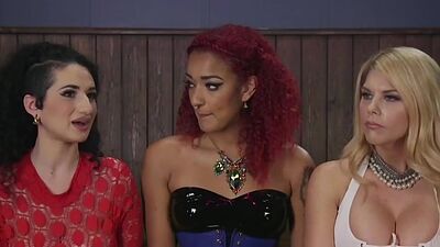 Ebony lesbian mistress toying assholes in glamour threesome