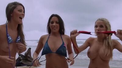 Big boobed badass naked babe Dani Mathers and GFS hop onto their surfboards