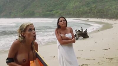 Big boobed badass naked babe Dani Mathers and GFS hop onto their surfboards