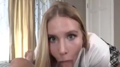 Blonde stepdaughter pussyfucked after giving blowjob in POV