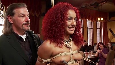 Slim ebony slave suck big dick at party